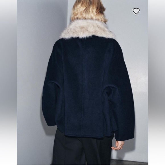 ZARA FAUX FUR COLLAR WOOL COAT - Picture 7 of 16